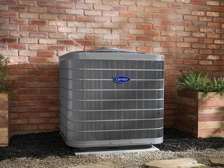 Representative Carrier outdoor equipment installed beside a brick wall